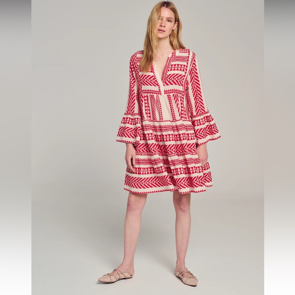 Anthropologie Devotion Twins Ella Short red/off-white dress